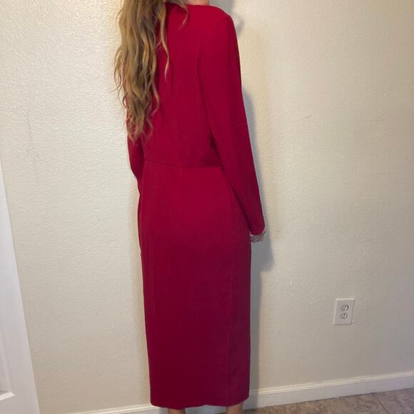 Vintage Rena Rowan for Saville Red Long Sleeve Faux Wrap Maxi Dress Size 8 - Picture 14 of 14